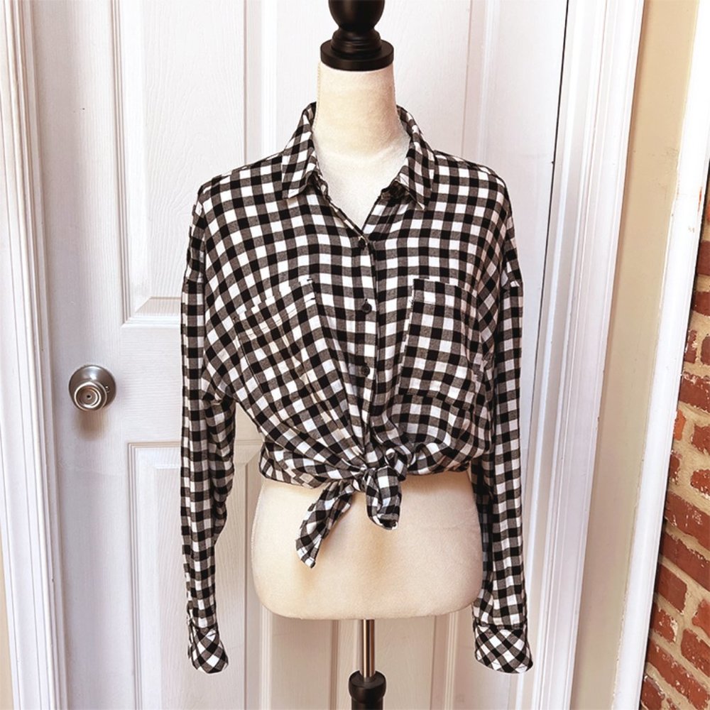 Nordstrom BP Woven Black & White Large Gingham Check Button Down Shirt